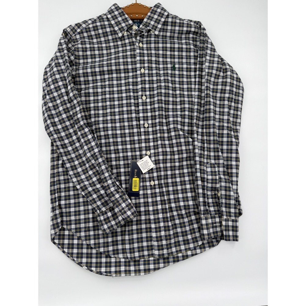 Ralph Lauren Mens Classic Fit Plaid Button Down Shirt Navy Yellow White Size M
